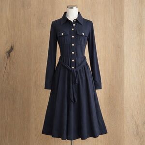 Tory Burch Kids Navy Dress with Gold Accents